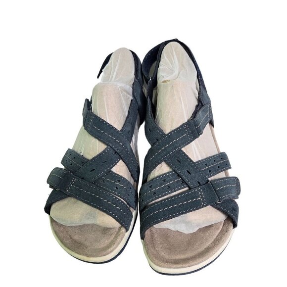 Earth Origins NIB Sammie Wide Navy Blue Suede Sandals Size 11W - Picture 3 of 9
